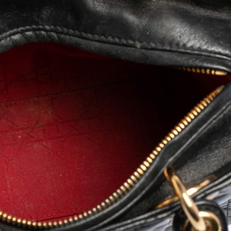 Pre Owned Dior Black Cannage Leather Medium Lady Dior Tote