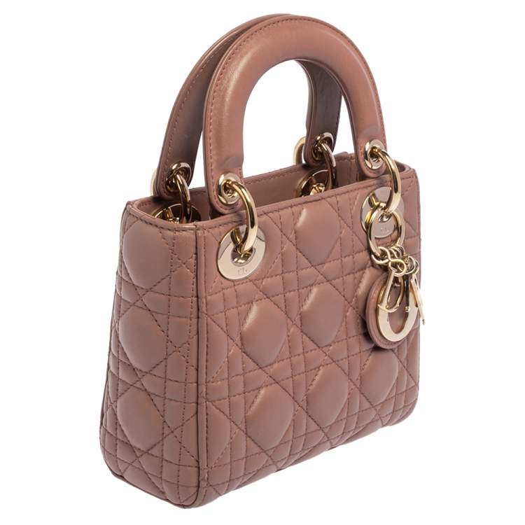 Pre Owned Dior Nude Leather Mini Lady Dior Tote