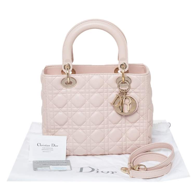 Pre Owned Dior Blush Pink Cannage Leather Medium Lady Dior Tote
