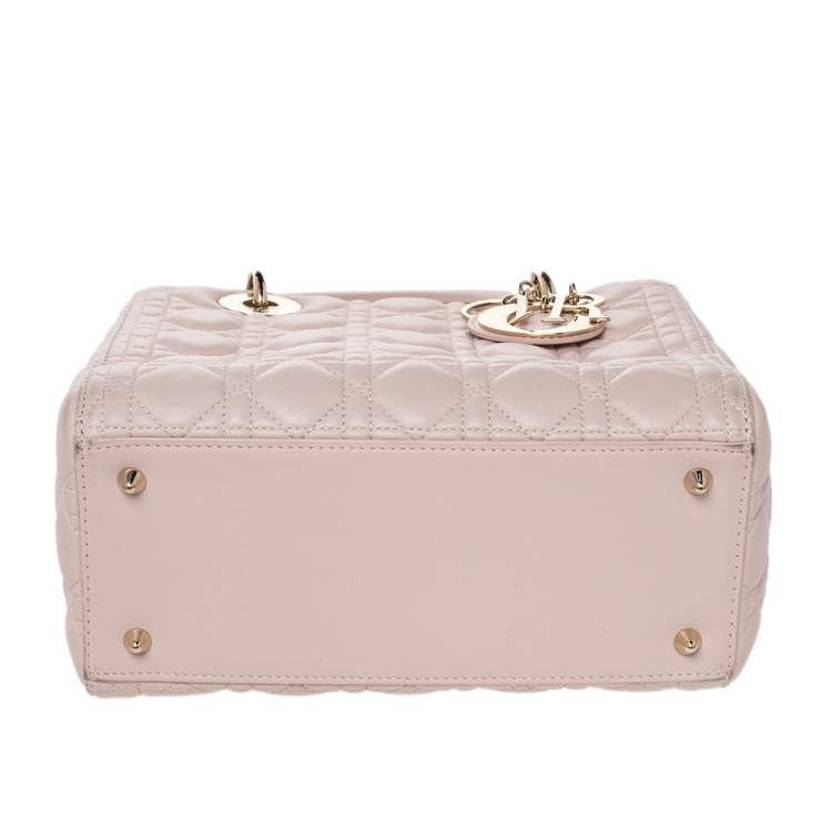 Pre Owned Dior Blush Pink Cannage Leather Medium Lady Dior Tote