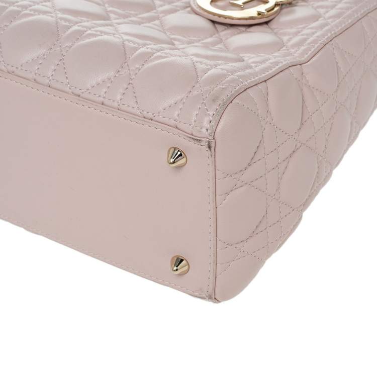 Pre Owned Dior Blush Pink Cannage Leather Medium Lady Dior Tote