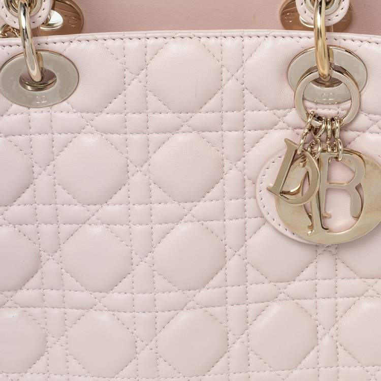 Pre Owned Dior Blush Pink Cannage Leather Medium Lady Dior Tote