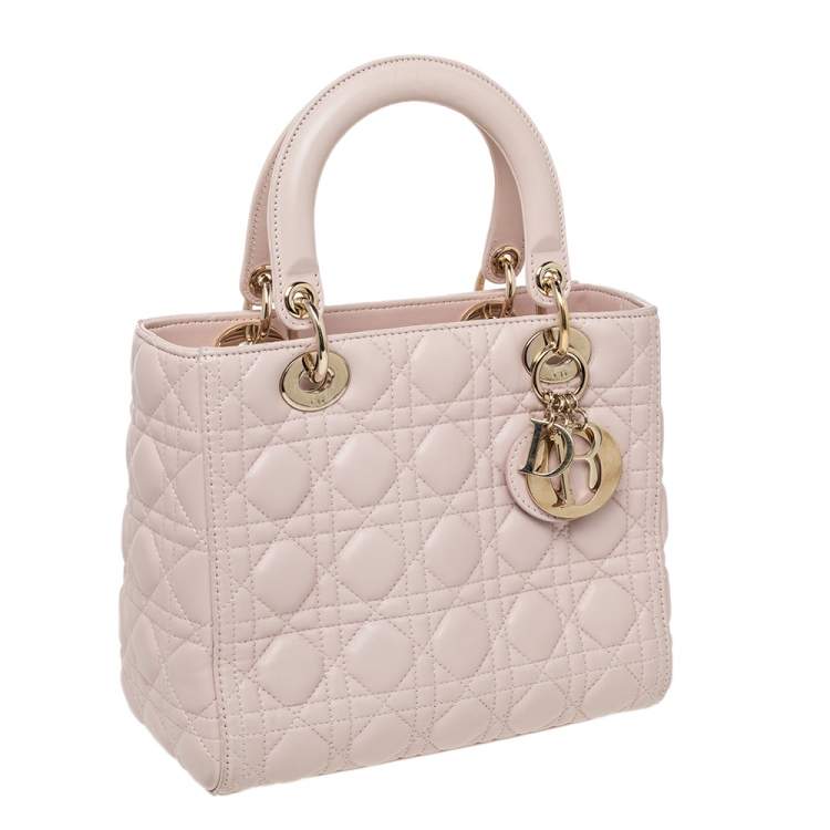 Pre Owned Dior Blush Pink Cannage Leather Medium Lady Dior Tote