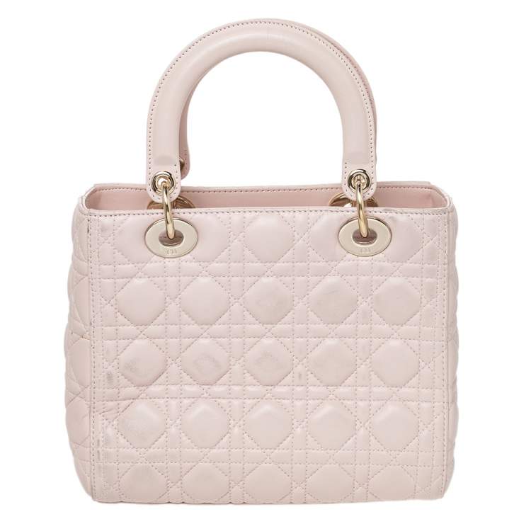 Pre Owned Dior Blush Pink Cannage Leather Medium Lady Dior Tote