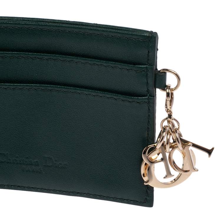 Pre Owned Dior Dark Green Cannage Leather Lady Dior Card Holder