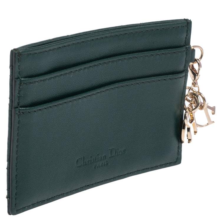 Pre Owned Dior Dark Green Cannage Leather Lady Dior Card Holder