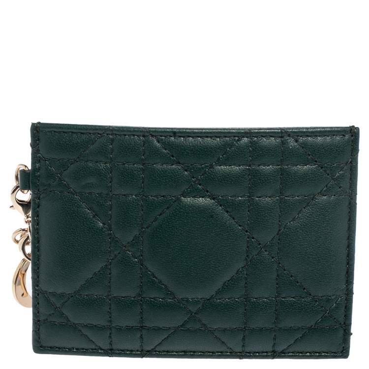 Pre Owned Dior Dark Green Cannage Leather Lady Dior Card Holder