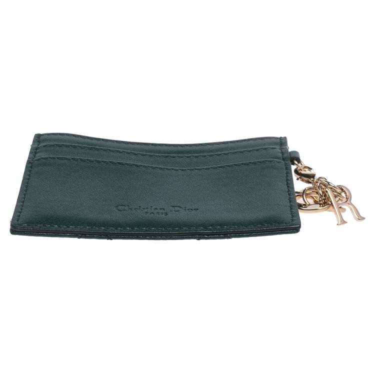Pre Owned Dior Dark Green Cannage Leather Lady Dior Card Holder