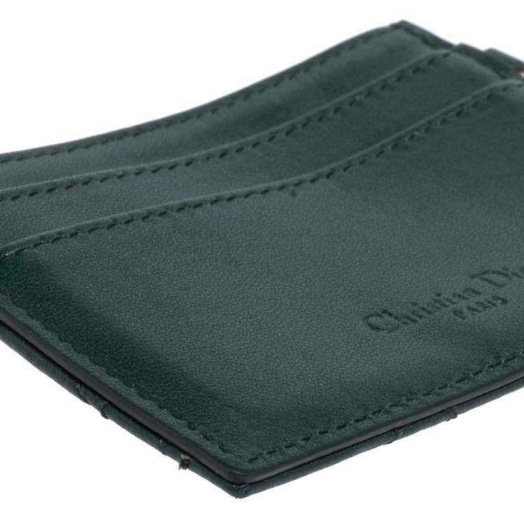 Pre Owned Dior Dark Green Cannage Leather Lady Dior Card Holder