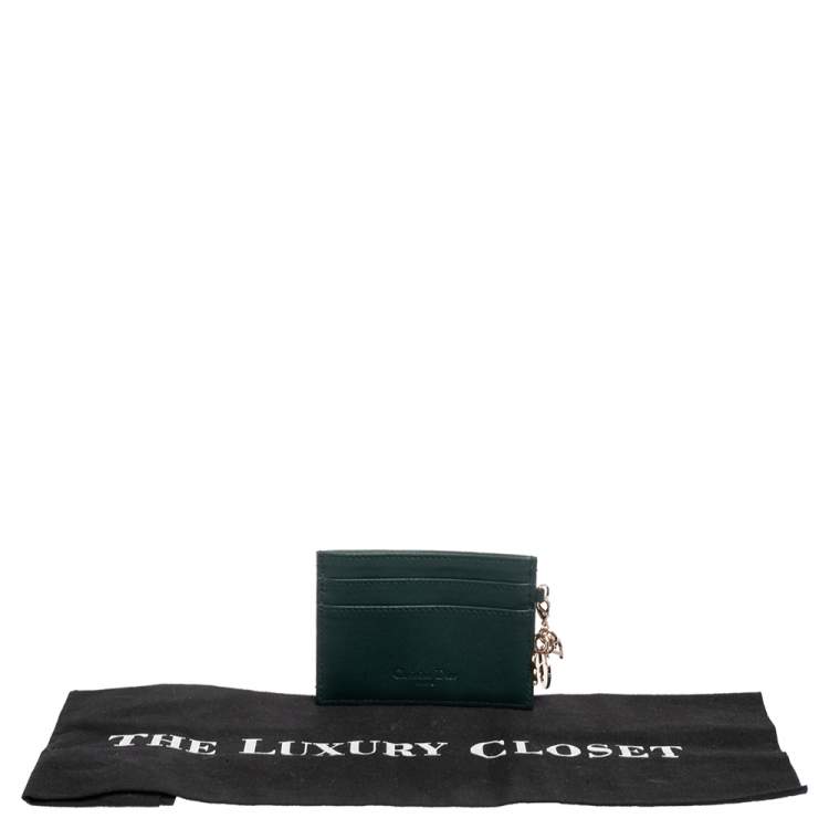 Pre Owned Dior Dark Green Cannage Leather Lady Dior Card Holder