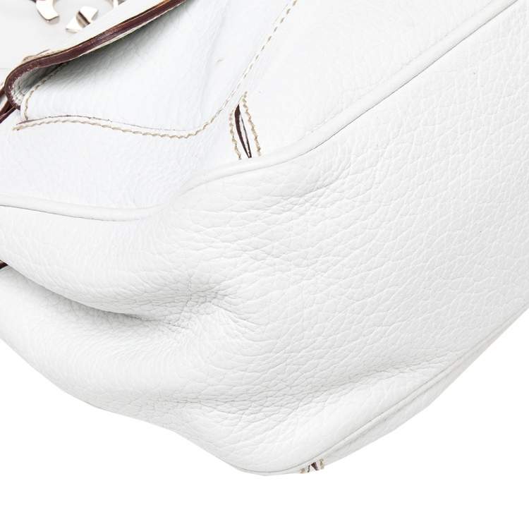 Pre Owned Dolce & Gabbana White Leather Buckle Hobo
