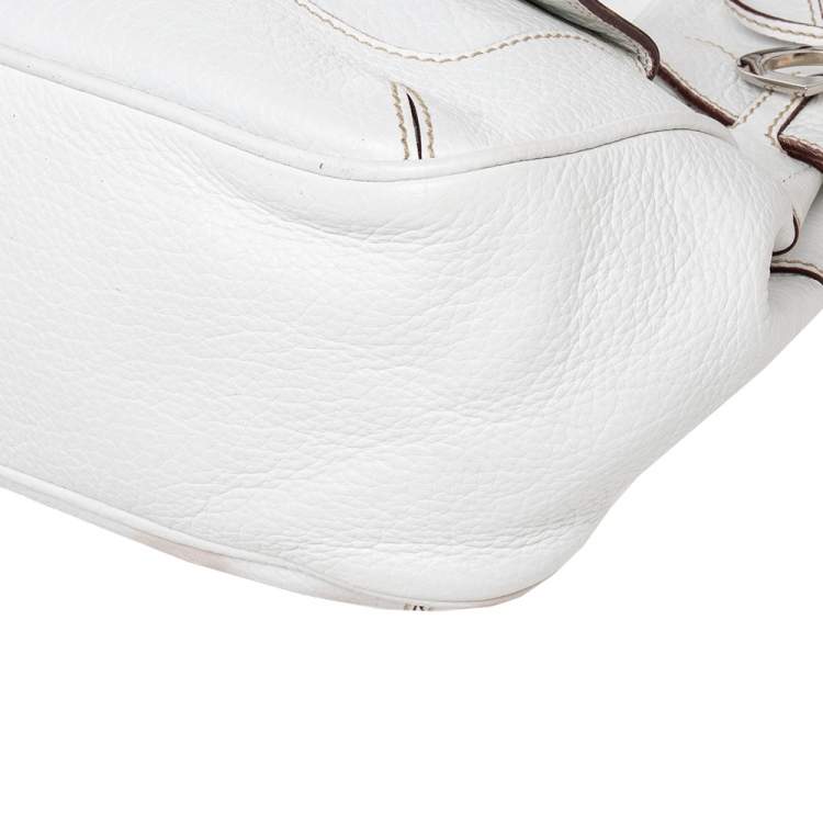 Pre Owned Dolce & Gabbana White Leather Buckle Hobo