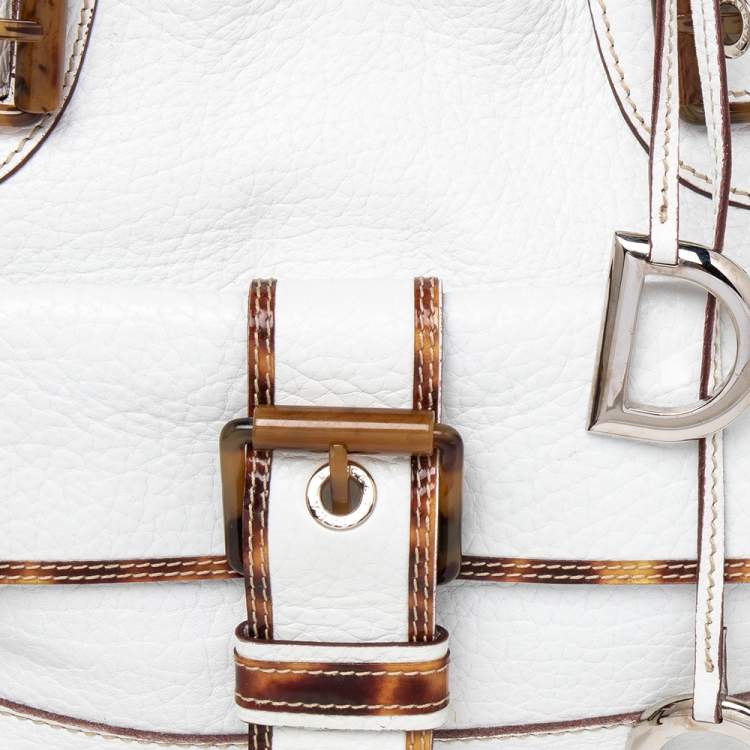 Pre Owned Dolce & Gabbana White Leather Buckle Hobo