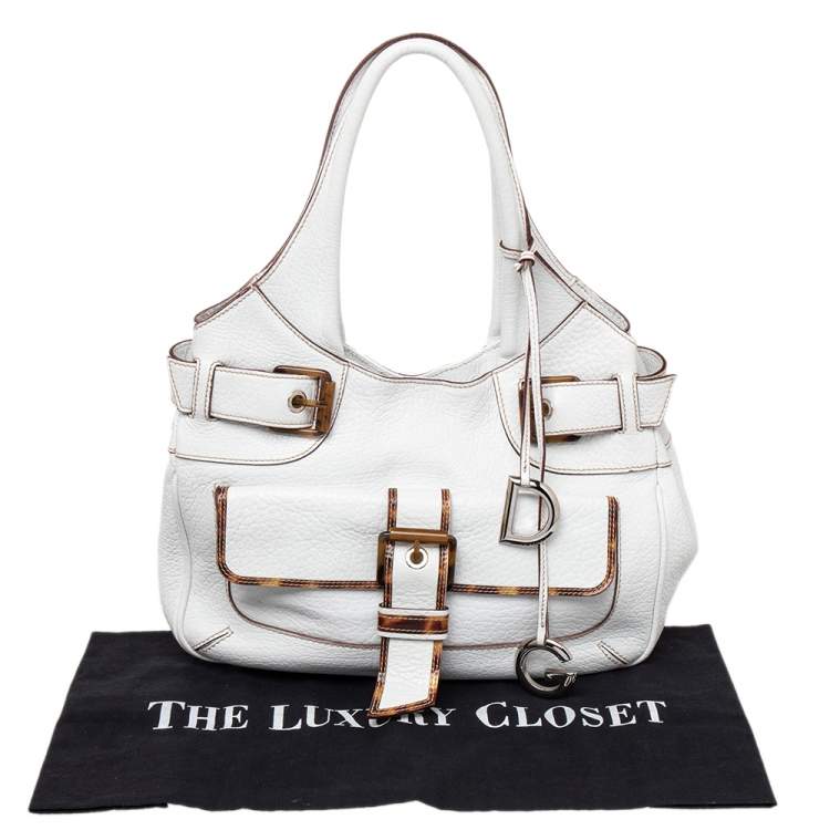 Pre Owned Dolce & Gabbana White Leather Buckle Hobo