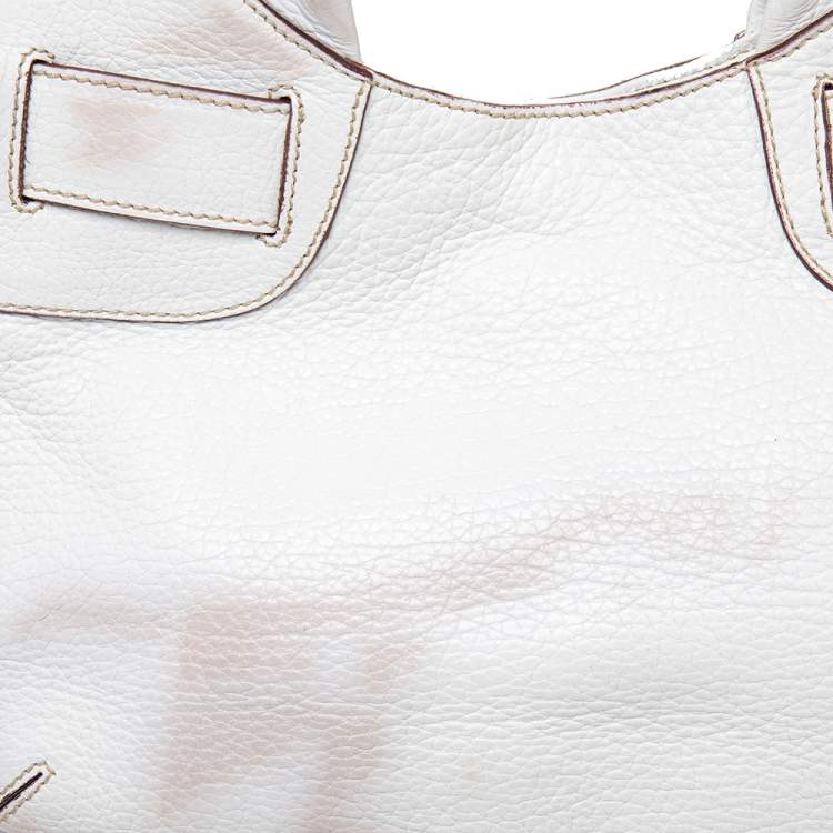 Pre Owned Dolce & Gabbana White Leather Buckle Hobo