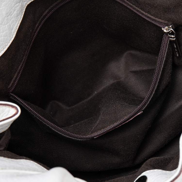 Pre Owned Dolce & Gabbana White Leather Buckle Hobo