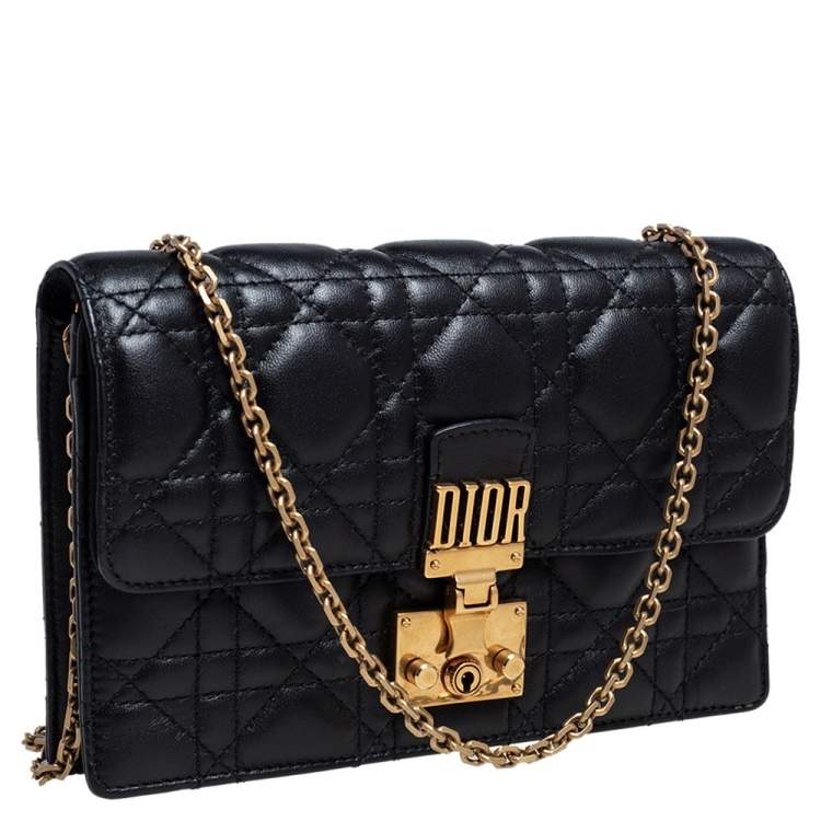 Pre Owned Dior Black Cannage Leather Dioraddict Wallet On Chain