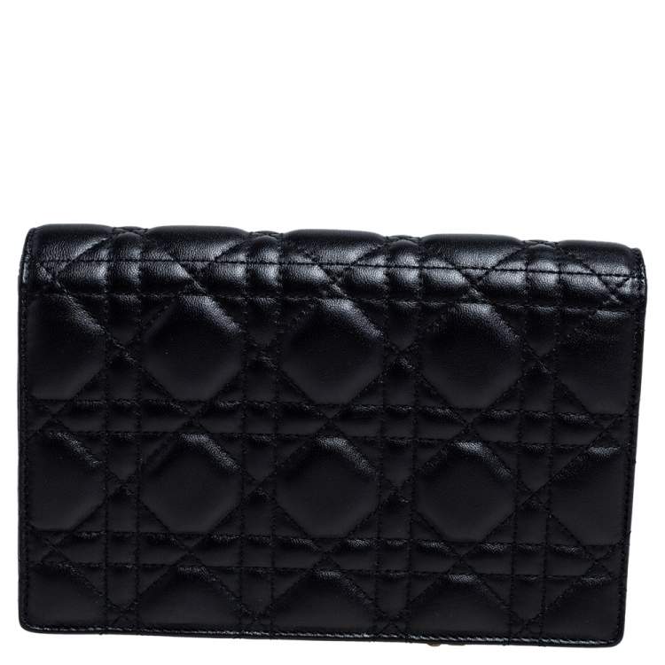 Pre Owned Dior Black Cannage Leather Dioraddict Wallet On Chain