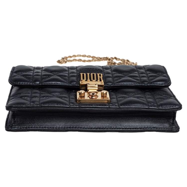 Pre Owned Dior Black Cannage Leather Dioraddict Wallet On Chain