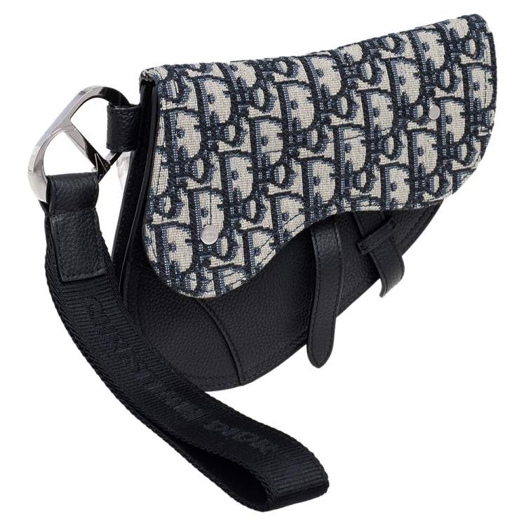 مملوكة مسبقًا Dior Beige/Black Oblique Canvas and Leather Saddle Wristlet Clutch