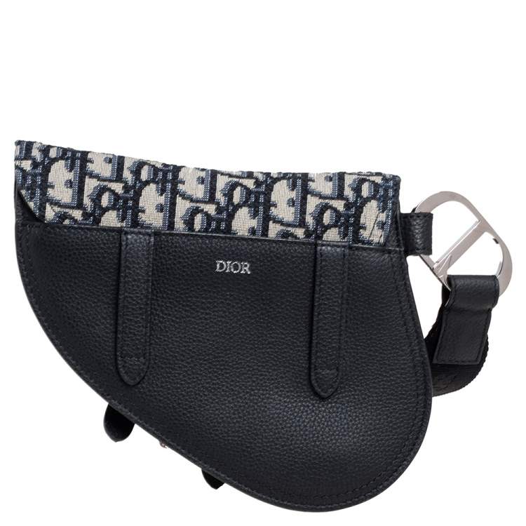 مملوكة مسبقًا Dior Beige/Black Oblique Canvas and Leather Saddle Wristlet Clutch