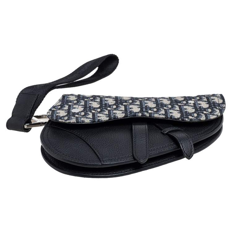 مملوكة مسبقًا Dior Beige/Black Oblique Canvas and Leather Saddle Wristlet Clutch