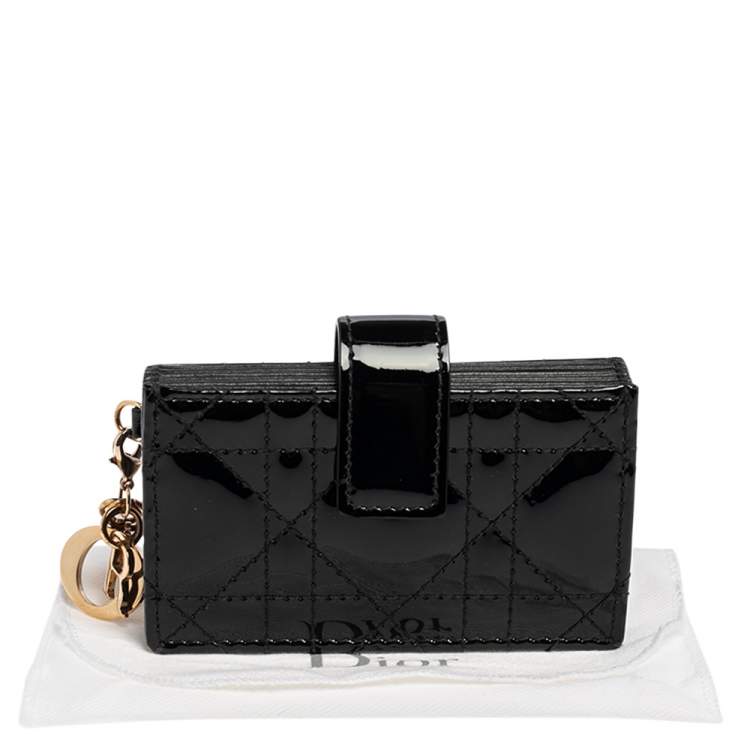 Pre Owned  Dior Black Cannage Patent Leather Lady Dior Gusset Card Case 