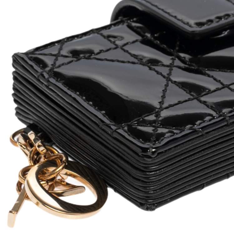 Pre Owned  Dior Black Cannage Patent Leather Lady Dior Gusset Card Case 