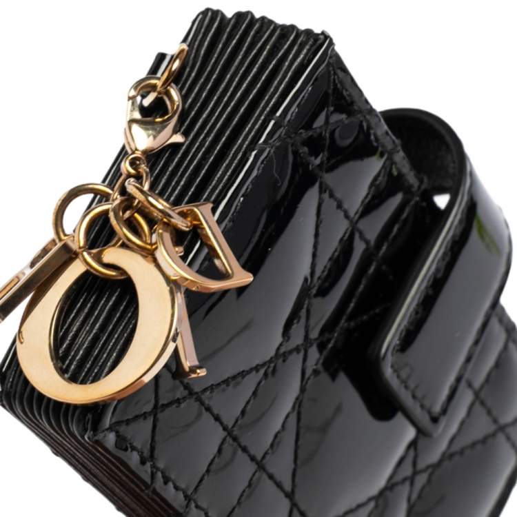 Pre Owned  Dior Black Cannage Patent Leather Lady Dior Gusset Card Case 