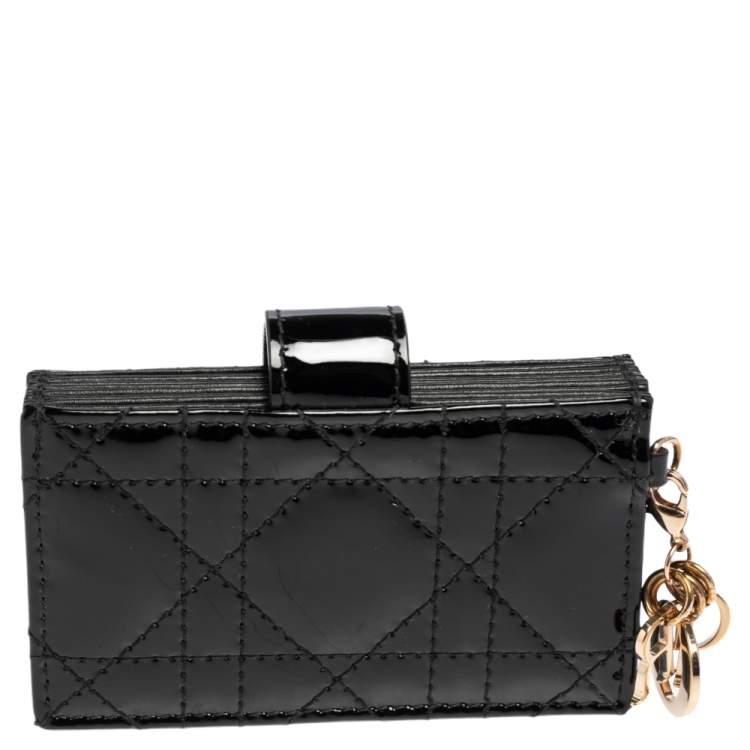 Pre Owned  Dior Black Cannage Patent Leather Lady Dior Gusset Card Case 