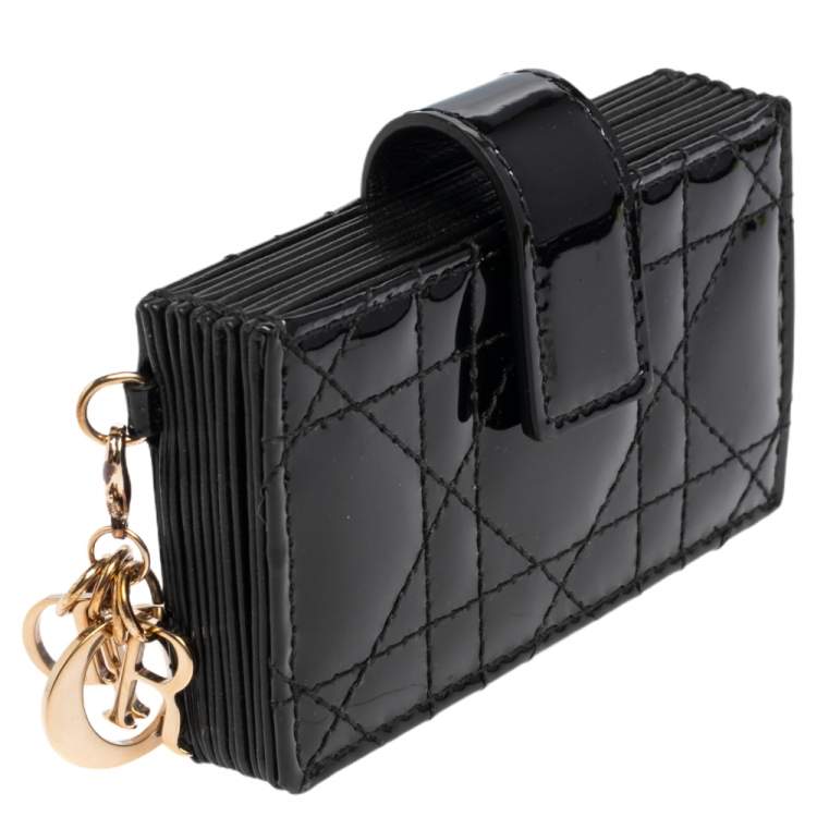 Pre Owned  Dior Black Cannage Patent Leather Lady Dior Gusset Card Case 