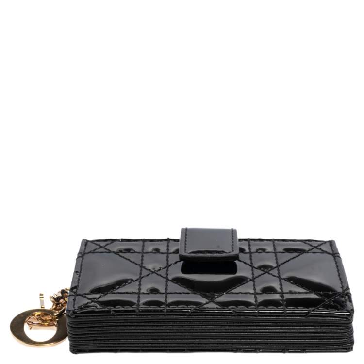 Pre Owned  Dior Black Cannage Patent Leather Lady Dior Gusset Card Case 