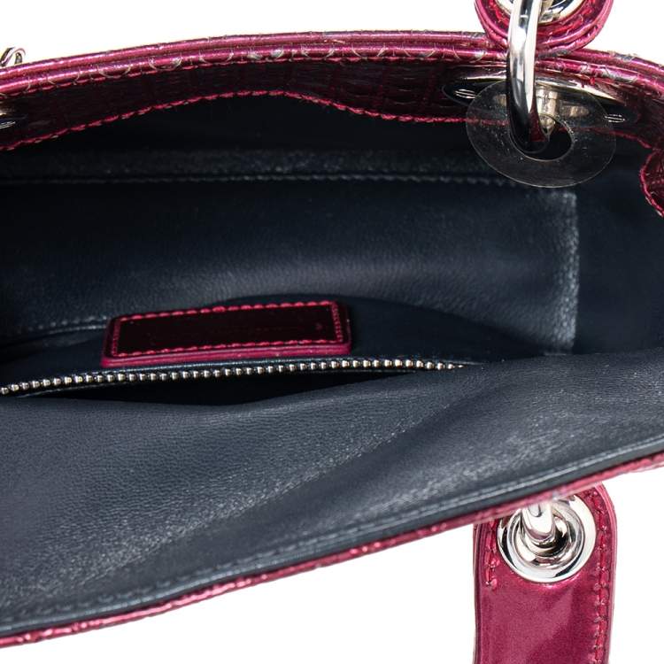 Pre Owned Dior Metallic Hot Pink Micro Cannage Leather Mini Lady Dior Tote