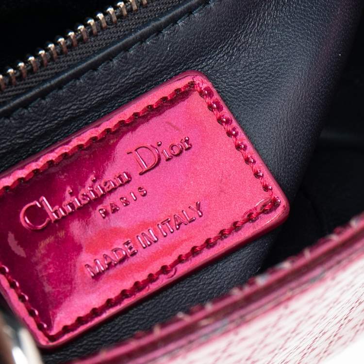 Pre Owned Dior Metallic Hot Pink Micro Cannage Leather Mini Lady Dior Tote