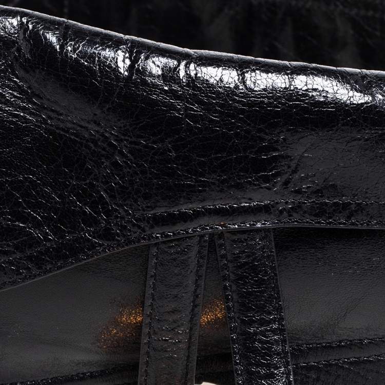 Pre Owned Dior Black Shine Leather Saddle Waist Belt Bag