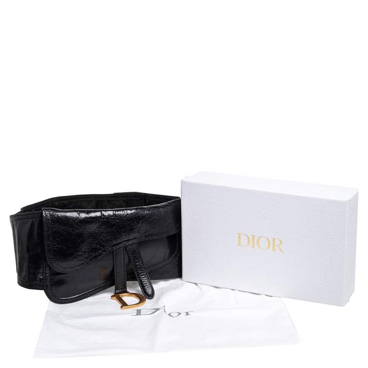 Pre Owned Dior Black Shine Leather Saddle Waist Belt Bag