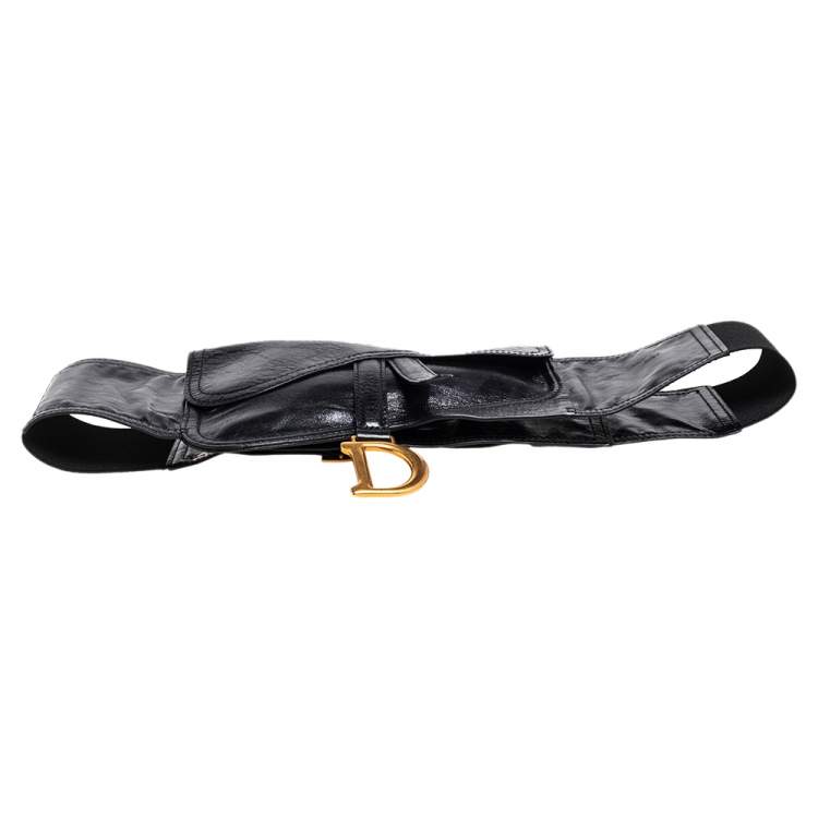 Pre Owned Dior Black Shine Leather Saddle Waist Belt Bag