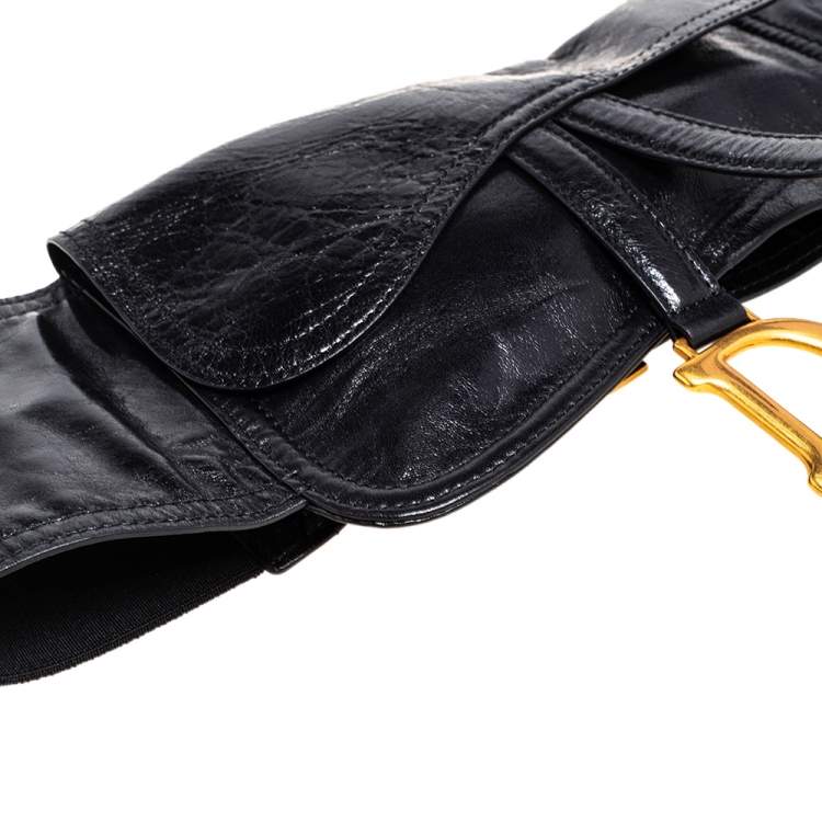 Pre Owned Dior Black Shine Leather Saddle Waist Belt Bag