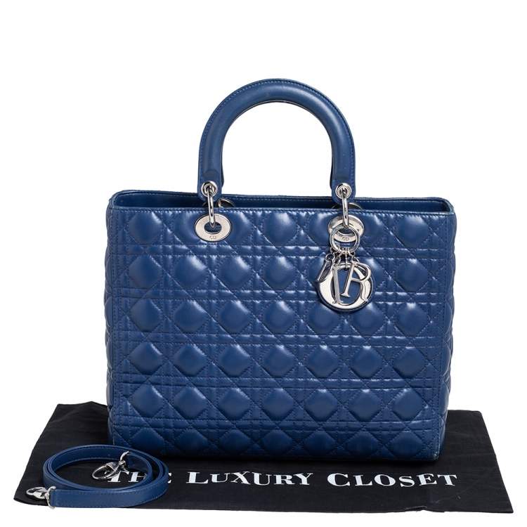 Pre Owned Dior Blue Cannage Leather Large Lady Dior Tote