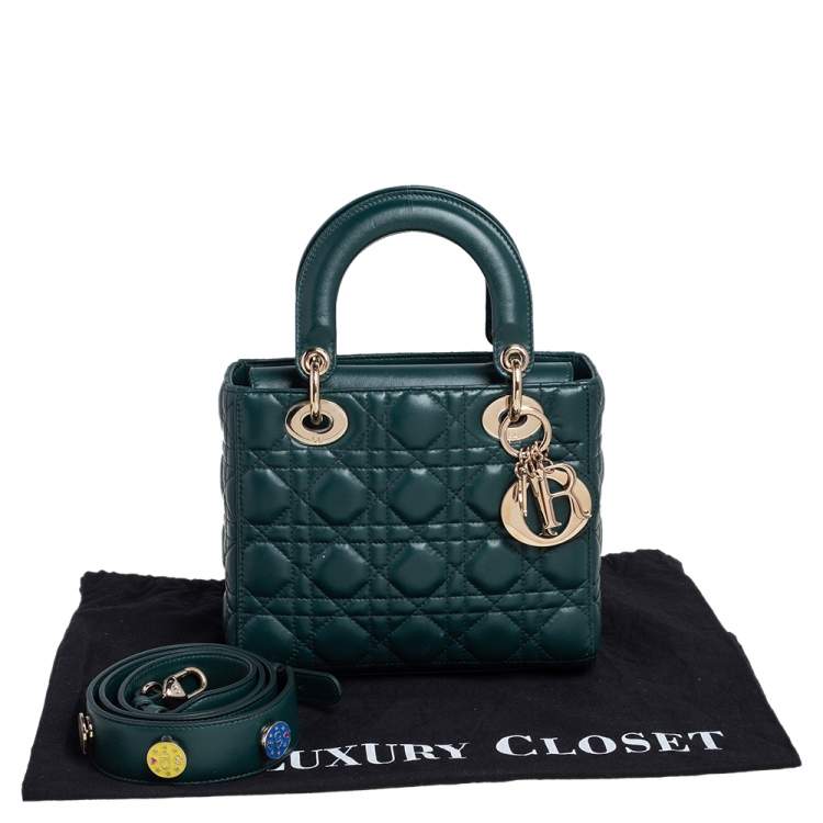 Pre Owned Dior Green Cannage Leather Small My Lady Dior Tote