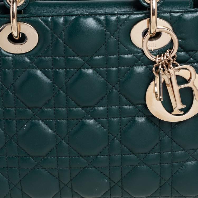 Pre Owned Dior Green Cannage Leather Small My Lady Dior Tote