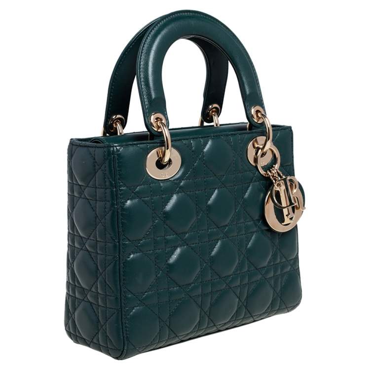 Pre Owned Dior Green Cannage Leather Small My Lady Dior Tote