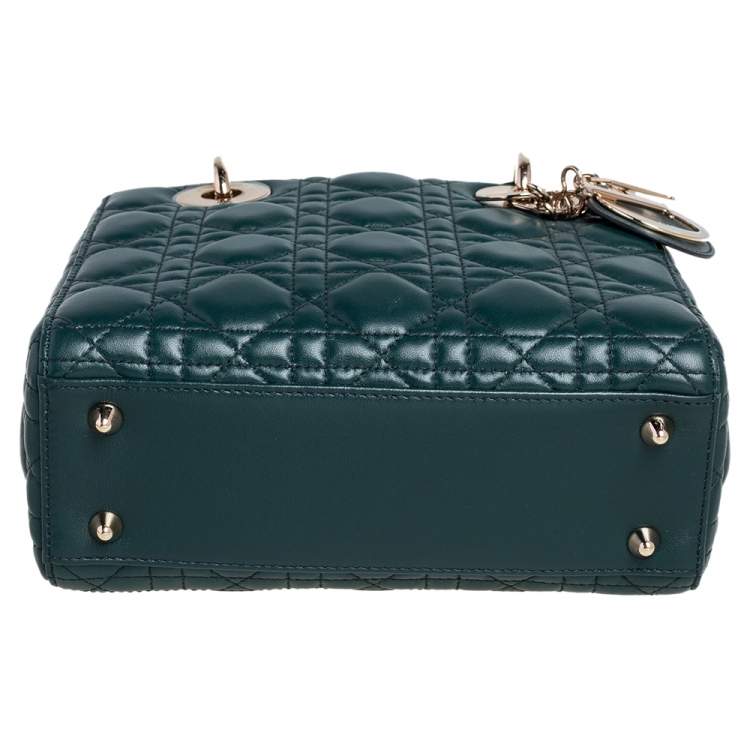 Pre Owned Dior Green Cannage Leather Small My Lady Dior Tote