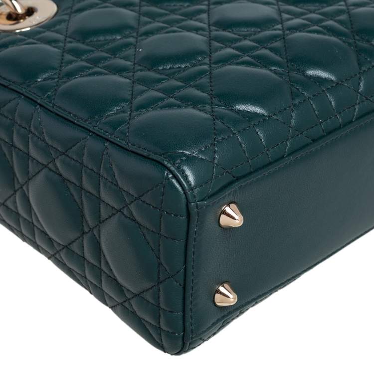 Pre Owned Dior Green Cannage Leather Small My Lady Dior Tote