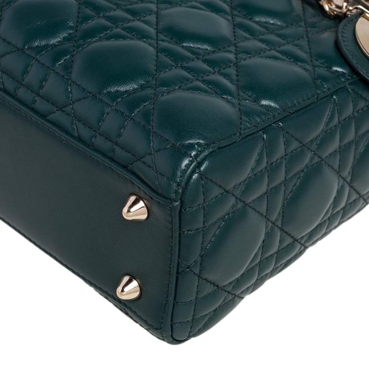 Pre Owned Dior Green Cannage Leather Small My Lady Dior Tote