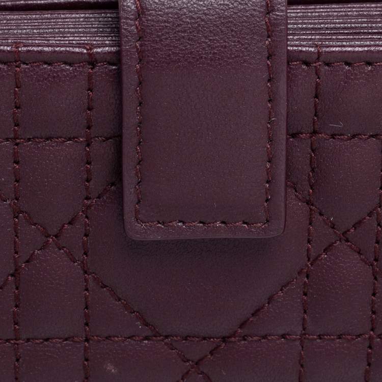 Pre Owned Dior Burgundy Cannage Leather Gusset Card Holder
