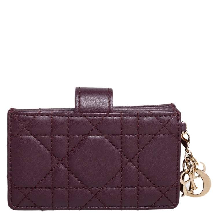 Pre Owned Dior Burgundy Cannage Leather Gusset Card Holder