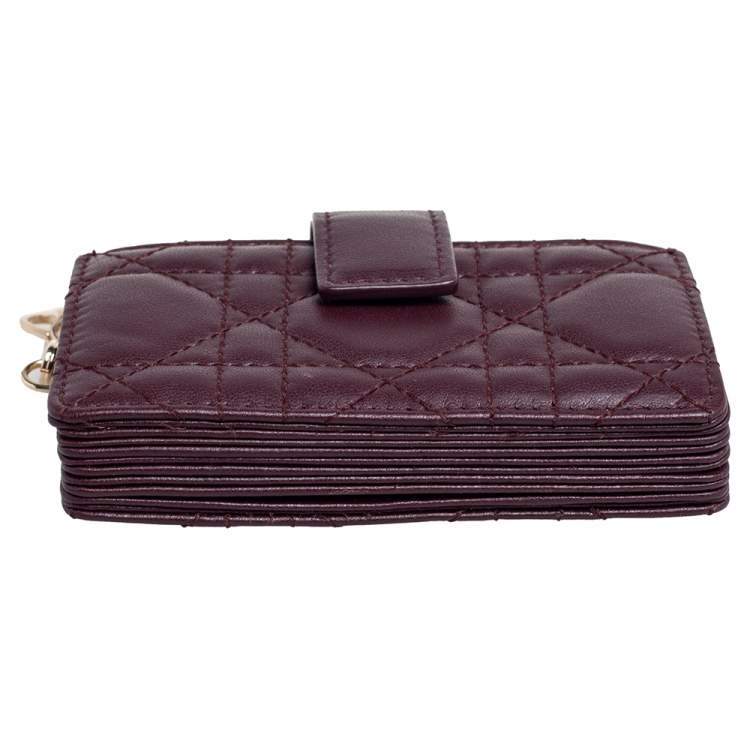 Pre Owned Dior Burgundy Cannage Leather Gusset Card Holder
