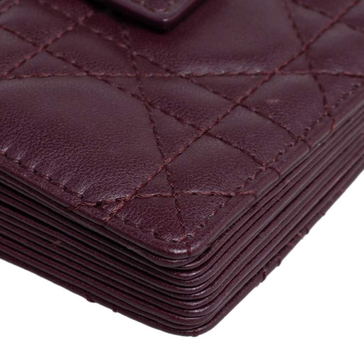 Pre Owned Dior Burgundy Cannage Leather Gusset Card Holder