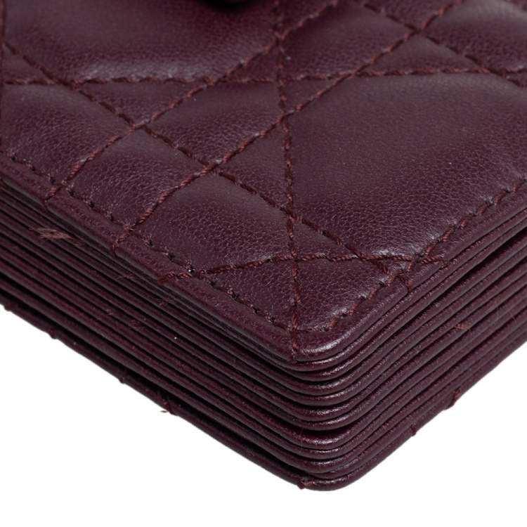 Pre Owned Dior Burgundy Cannage Leather Gusset Card Holder